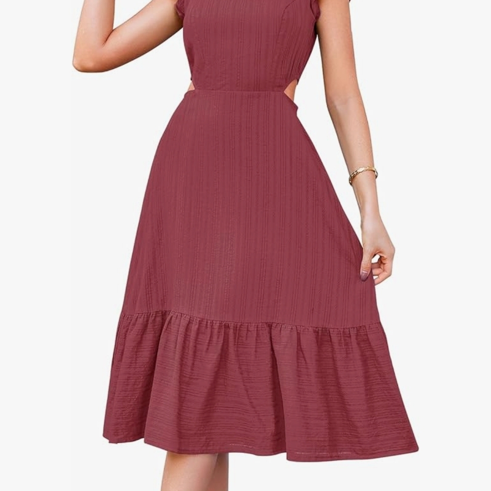 Red Ruffled Smocked Midi Sundress - Picture 6 of 7